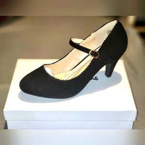 Honey Black Suede Low Heel MaryJane